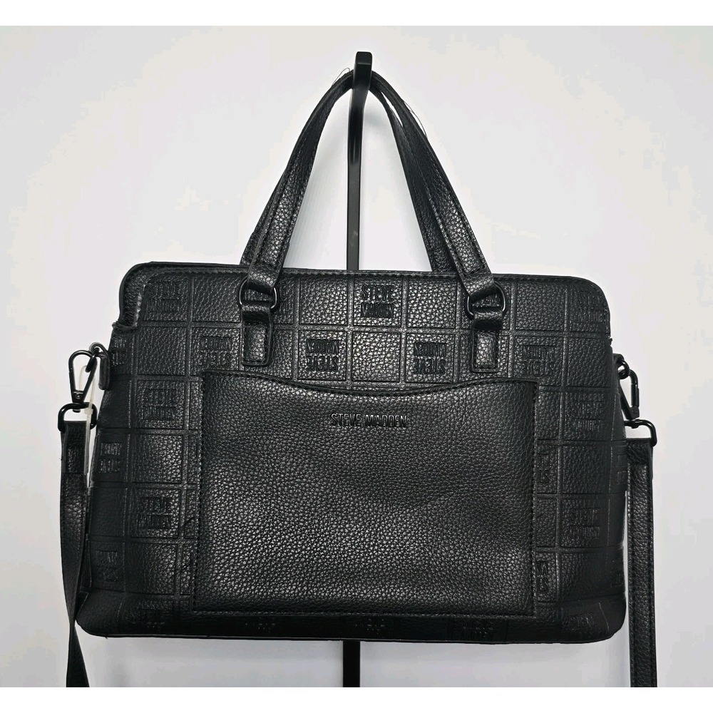 Steve Madden Bsidra Block Logo Satchel Detachable Crossbody Strap Faux Leather